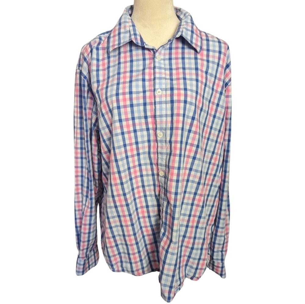 J Maverick New York Plaid Blue and Pink Button Down Size XL